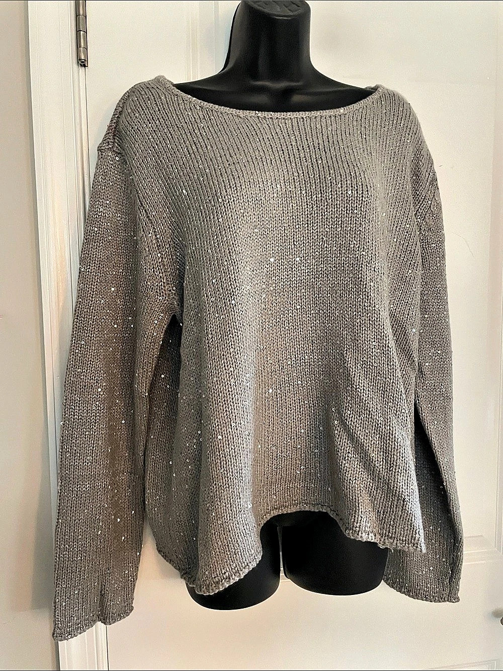 Narciso Rodriguez Sequin Knit Sweater Gray XL